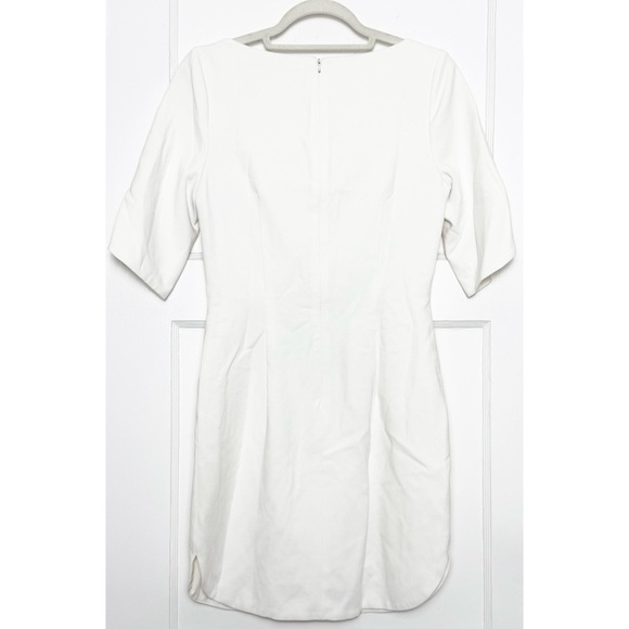 BLACK HALO Ivory Stretch Viscose Blend Short Sleeve Boatneck Sheath Dress 6 - Picture 8 of 11